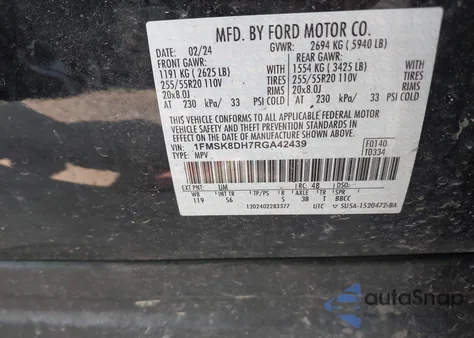 2024 Ford Explorer Xlt from USA, damaged, VIN 1FMSK8DH7RGA42439